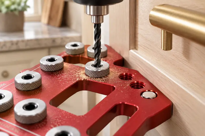 Cabinet Handle Drilling Jig — Cramped Kitchen Work