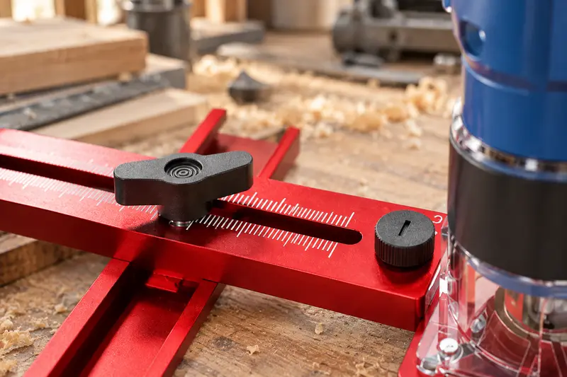Router Cutting Guide — Crowded Workbench Setup