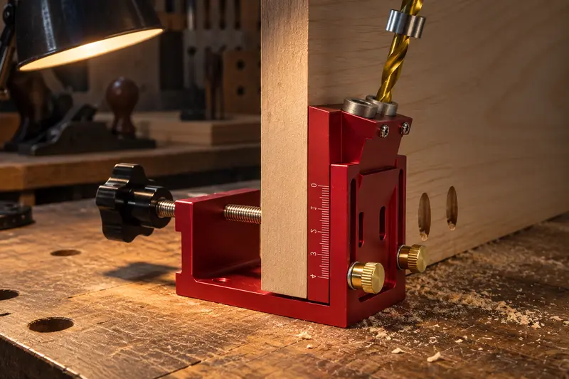 Adjustable Pocket Hole Jig — Dim Workspace Setup