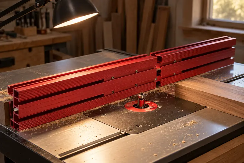 T-Track Router Table Fence — Low-Light Setup Check
