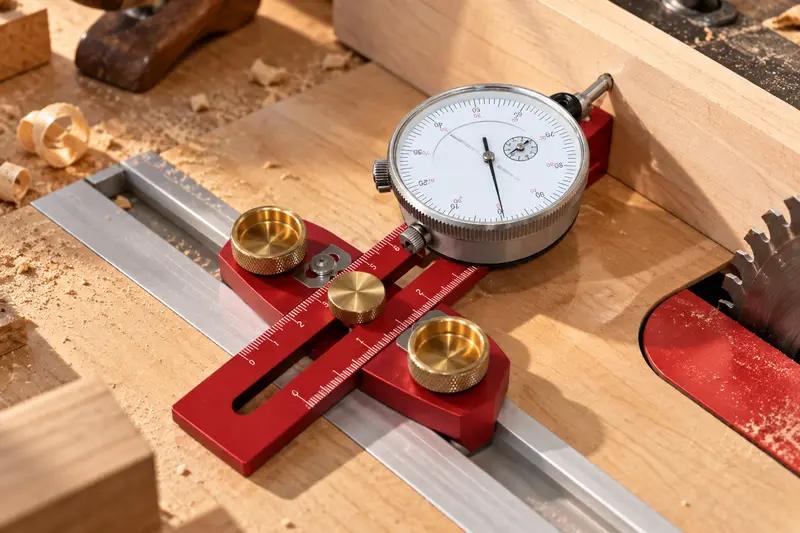 Table Saw Alignment Gauge — Close-Up Bench Checks