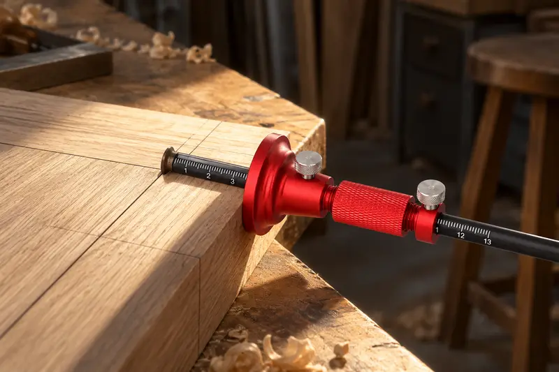 Fine-Adjustment Wheel Marking Gauge — Low-Light Layout Check