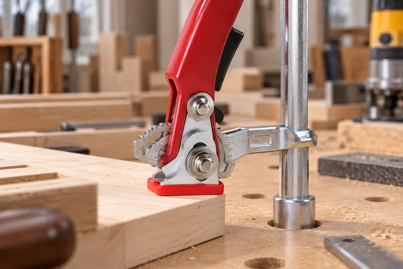Ratcheting Hold-Down Clamp — Crowded Tabletop Layouts