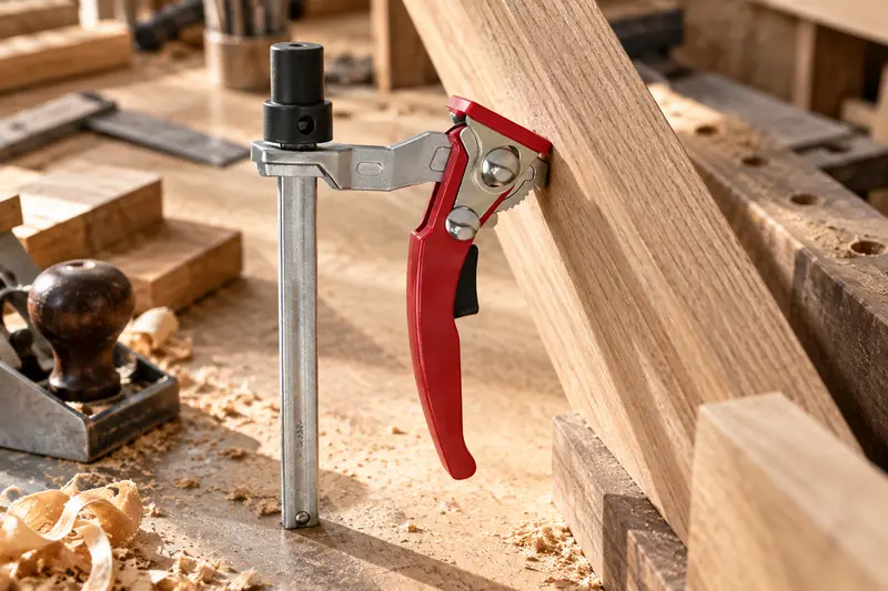 Ratcheting Hold-Down Clamp — Crowded Bench Setup