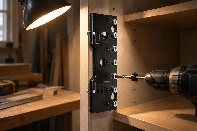 Shelf Pin Drilling Jig — Dim Assembly Area